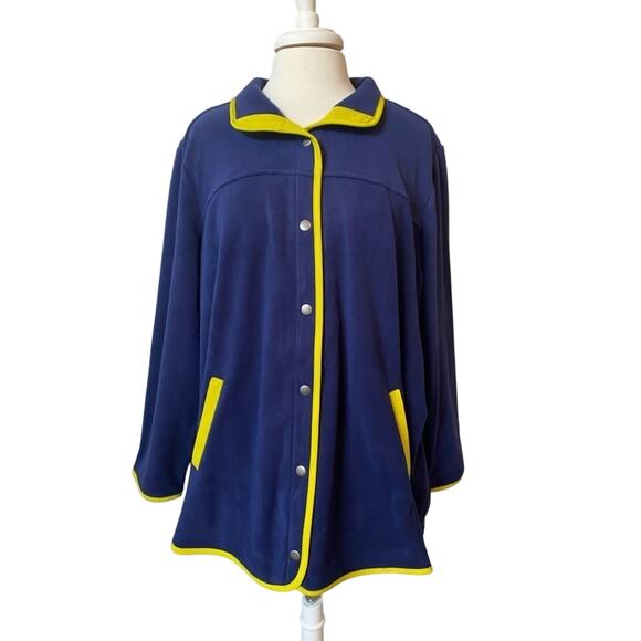 Susan Graver Weekend New Women's 2X Outdoor Polar Fleece Navy Lime Jacket 2X - Picture 1 of 8